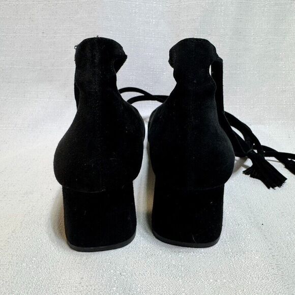 Saks‎ Fifth Ave. Black Suede Bambi Ankle Wrapped Block Heel Classic Heels Sz. 8 - Picture 4 of 7
